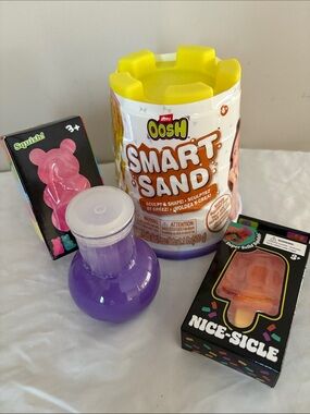 Nice-Sicle Orange Squishy Popsicle & Pink Gummy Bear, Smart Sand, Slime